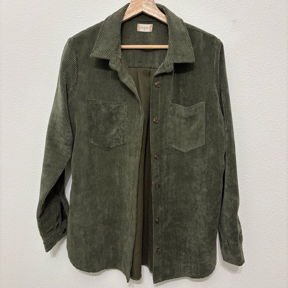 Altar’d State Green Corduroy Button Down with Side Hand Pockets (Size M) - Picture 1 of 3